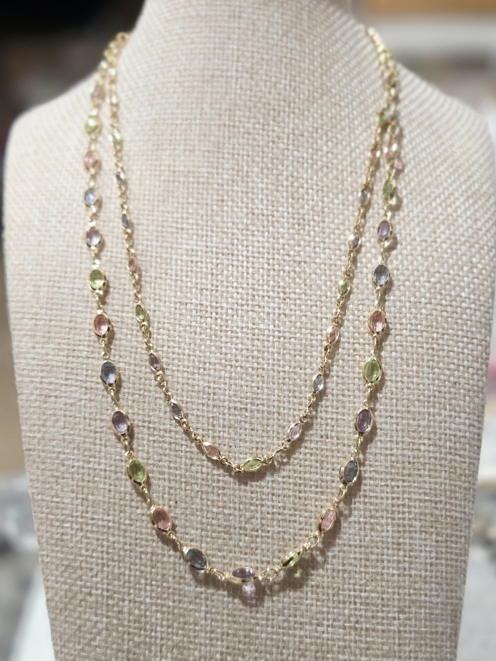 Gold Multicolor Gemstone Station Necklace - Women Jewelry